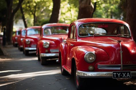 Premium AI Image | A line of old cars are lined up on a street.