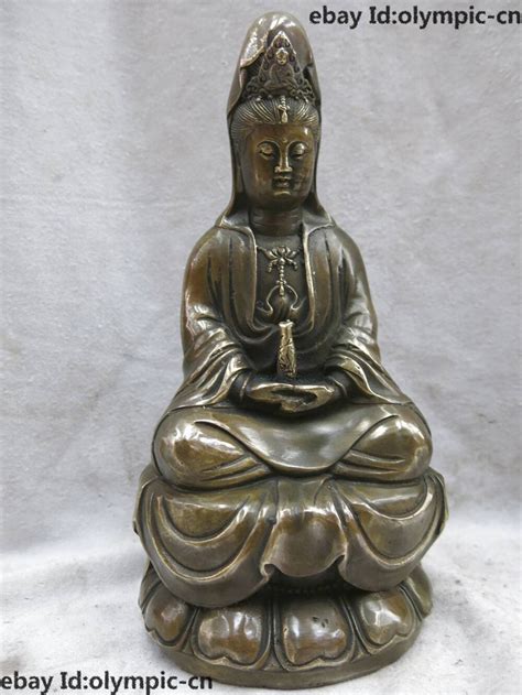 9 China bronze esculpida cobre Budismo Kwan yin Estátua de Buda