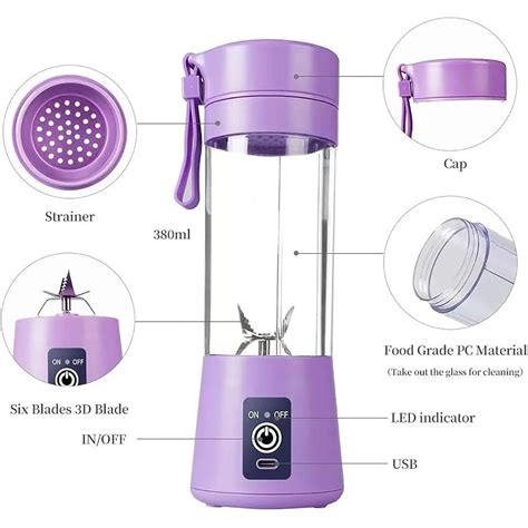 Mini Liquidificador Mixer Juice Garrafa Port Til Usb Roxo Madeiramadeira