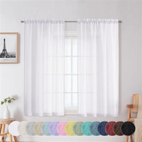 Ovzme White Sheer Inch Curtains Panels For Cafe Cupboard Rod