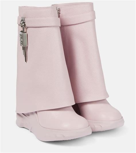 Givenchy Shark Lock Biker Ankle Boots In Grained Leather In Pink Lyst