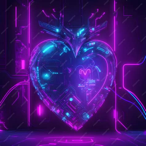 Cyberpunk Hightech Neon Glowing Heart Cyber Neural Network Digitally Ai