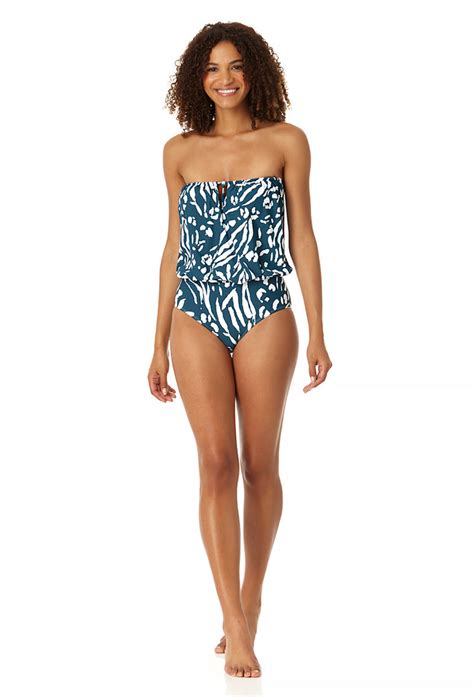 Anne Cole Womens Strapless Blouson Keyhole One Piece Swimsuit