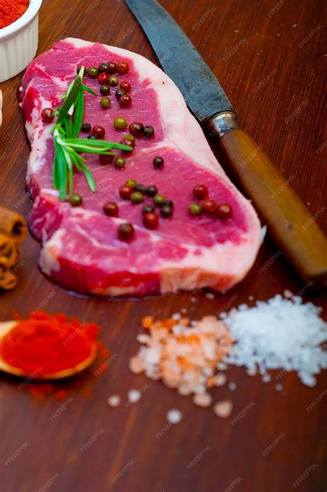 Premium Photo Raw Uncooked Ribeye Beef Steak Butcher Selection