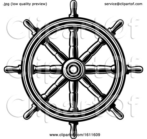 Clipart Of A Black And White Nautical Ship Helm Royalty Free Vector