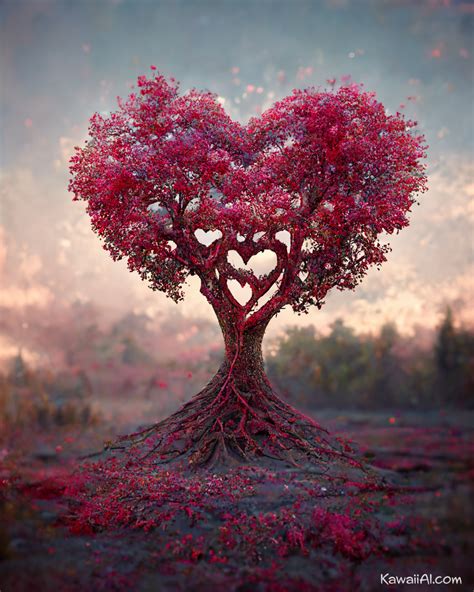 Heart Shaped Tree Artwork Kawaii AI