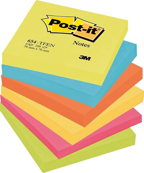 Post It 3M 654 TFEN 76 X 76 Mm Notes Energetic Colours 6 Pads 100