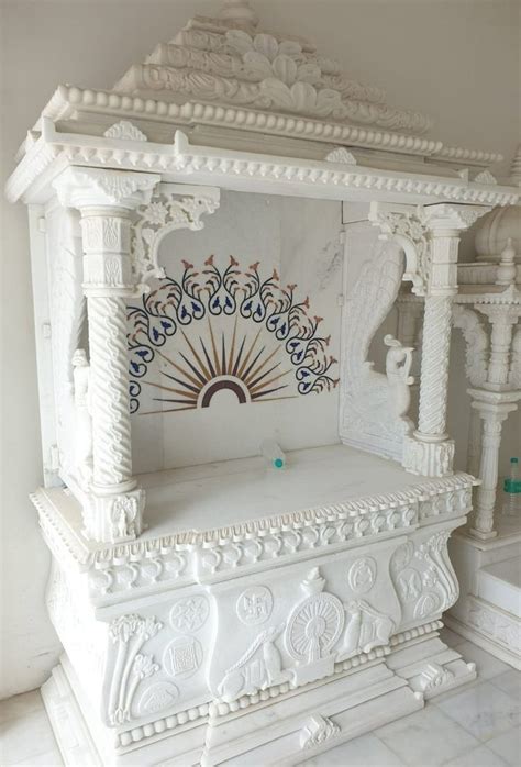 Carved Indoor White Makrana Marble Temple For Worship Size 7 5 Ft At