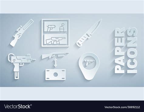 Set Buying Assault Rifle Military Knife Uzi Vector Image