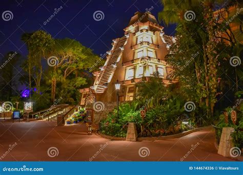 Partial View of Maya Pyramid in Mexico Pavilion on Night Background at Epcot in Walt Disney ...