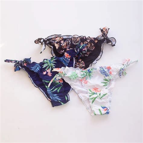 Wholesale Fold Sexy Bandage Brazilian Bikini Thong Ruffle Flower