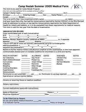 Fillable Online Camp Nesiah Summer Medical Form Angelfire Fax