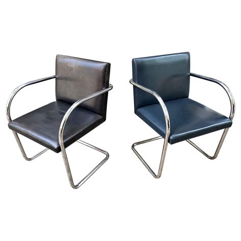 Pair Of Mies Van Der Rohe Tubular Chrome Brno Chairs By Knoll For Sale