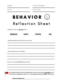 Results For Detention Reflection Sheet TPT