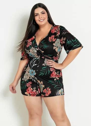 Macacão Macaquinho Plus Size Mangas Amplas Roupas Femininas