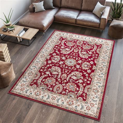 Tapiso Dubai Tapis Salon Poil Court Traditionnel Rouge Bleu Cr Me