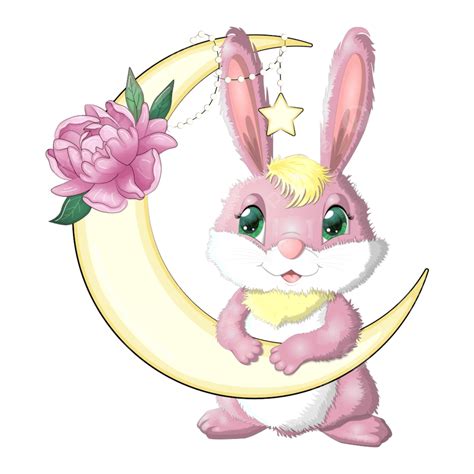 Cartoon Rabbit Bunny Moon Cute Landscape Spring Symbol Png And