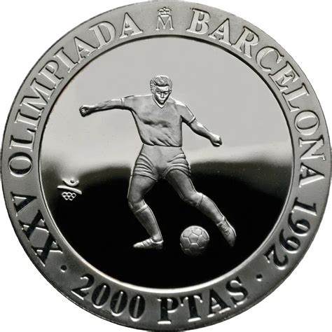 Spanien 2 000 Pesetas 1990 Olympiade Barcelona 1992 Fußball aus