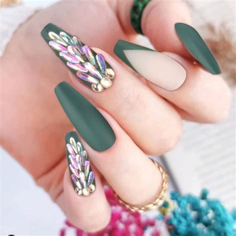 Fau Ongle Et Capsule Cercueil Faux Ongles Vert Paillettes Brillant