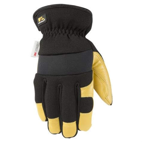 Wells Lamont 7003805 Mens Cowhide Leather Saddletan Grain Winter Work Gloves Black And Yellow 1