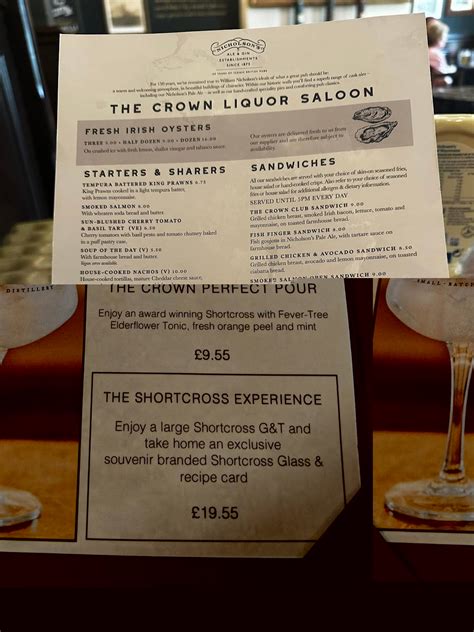 Menu at The Crown Liquor Saloon pub & bar, Belfast