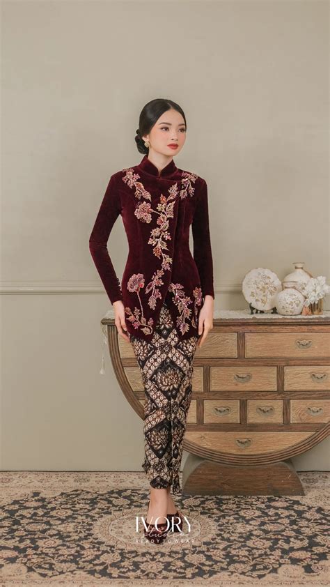 Through The Ages Arimbi Kebaya Janggan Velvet Burgundy Ivory Studio RTW