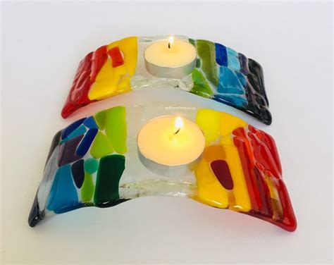 Fused Glass Rainbow Curved Candle Holder Arch Cornish Fused Etsy