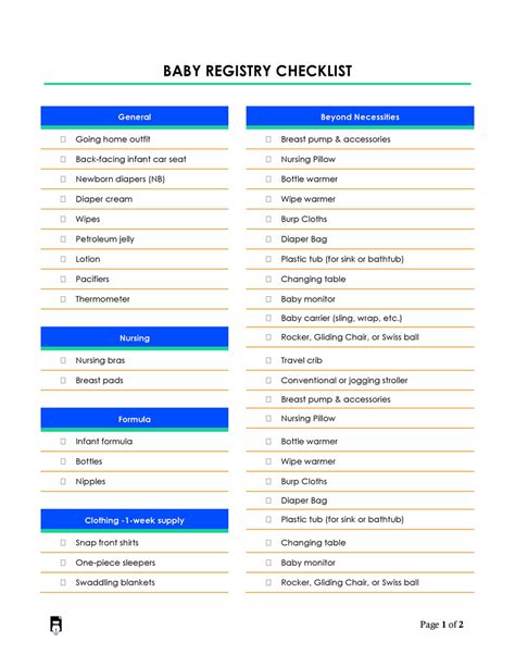 Printable Baby Registry Checklists Free Templates