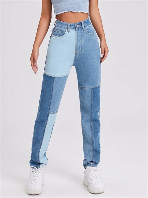 Color Block High Waisted Denim Jeans Sbk Ksb Gov Ba