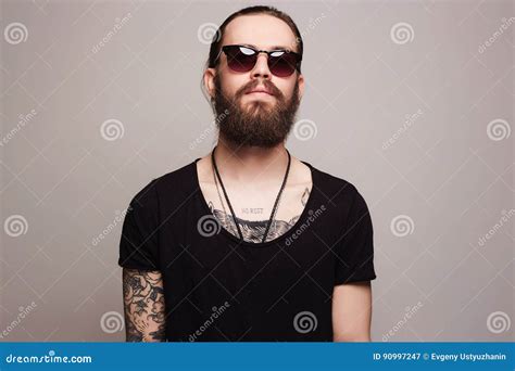 Fashionable Handsome Man With Tattoo And Sunglasses Stock Image Image Of Muscular Attractive