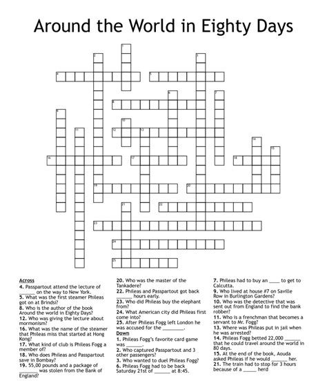 Around The World In Eighty Days Crossword Wordmint