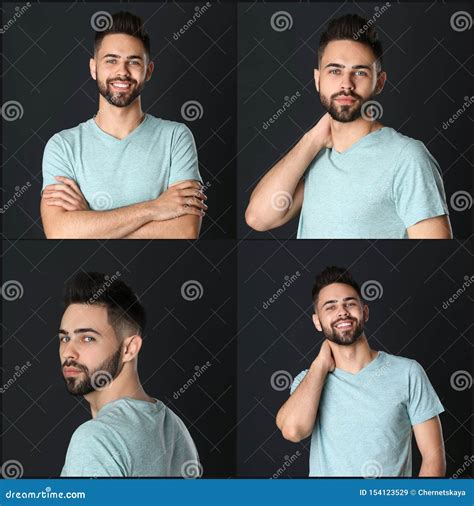 Collage With Portraits Of Handsome Man On Black Stock Image Image Of