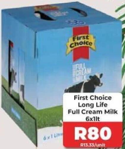 First Choice Long Life Full Cream Milk 6 X 1L Offer At 1UP