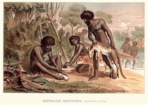 Australian Aborigines Preparing A Meal 19th Century Australia Framed