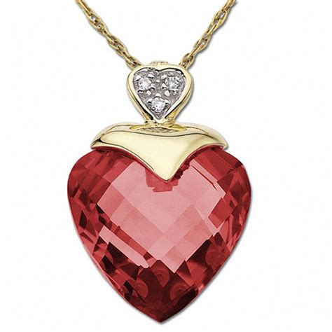 Lab Created Heart Shaped Ruby Pendant In 10k Gold With Diamond Accents