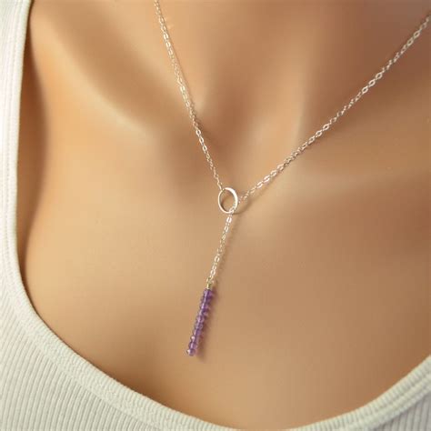 Simple Lariat Necklace Amethyst Necklace Purple Gemstone Etsy Canada