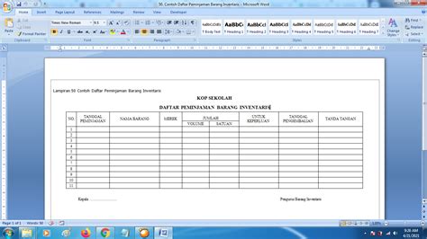 Format Terbaru Contoh Buku Daftar Peminjaman Barang Inventaris Sekolah