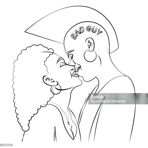 Ilustración De Imagen Esbozada De Una Pareja Afroamericana Besándose Kiss Ilustración Vectorial