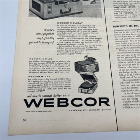 1954 Webcor Holiday Fonograf Vintage Print Ad 55x14 Record Player Phonograph Ebay