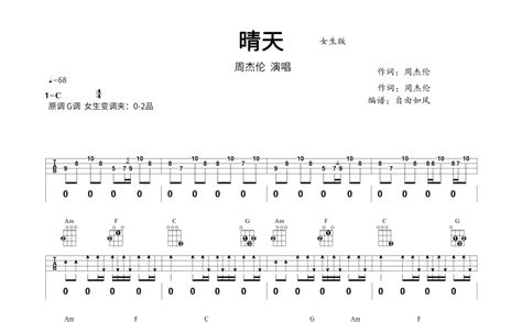 晴天尤克里里谱 周杰伦 弹唱谱女生版 琴谱网