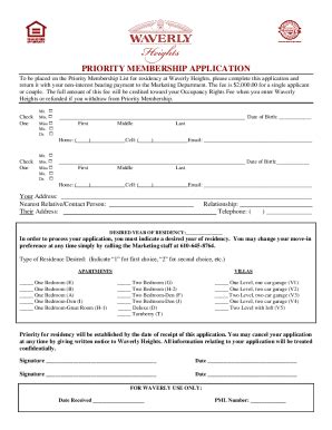 Fillable Online Priority Member Waiting List Agreement Fax Email Print