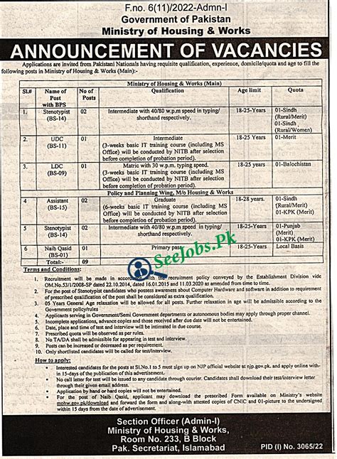 Ministry Of Housing And Works Mohw Jobs Seejobs Pk