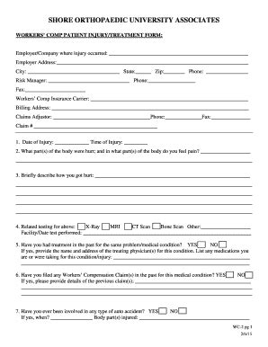 Fillable Online WORKERS COMP PATIENT INJURYTREATMENT FORM Fax Email