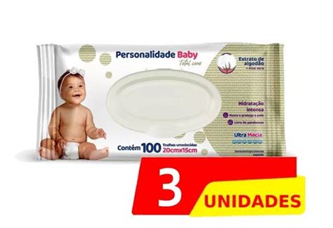 Kit C 3 Lenço Umedecido Personalidade Baby C 100 Toalhinhas Escorrega