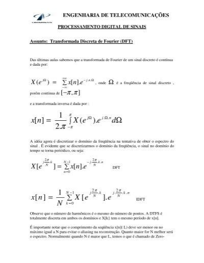 Aula Transformada Discreta De Fourier Dft