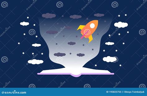 Open Book And Rocket Taking Off Vector Charts Stock Vector