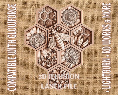 Bee Honeycomb Digital File Honey Laser Cut File Laser Etsy