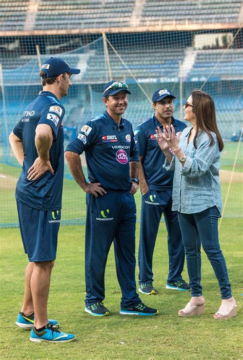 Mumbai Indians owner Nita Ambani talks to members of the team's ...