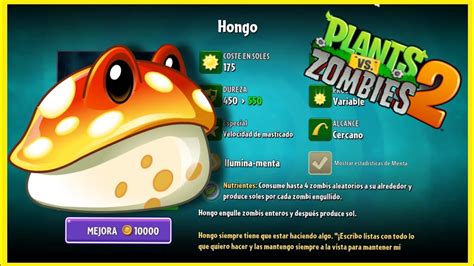 DESBLOQUEA Y SUBE DE NIVEL A HONGO Plants Vs Zombies 2 YouTube