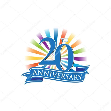 anniversary ribbon logo  colorful rays  light stock vector